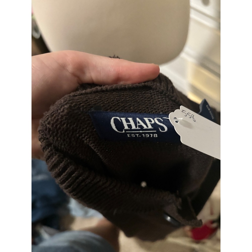Chaps Mens Sweater Mock Neck Pullover Brown Button Neck Crest Logo XL - Picture 2 of 4
